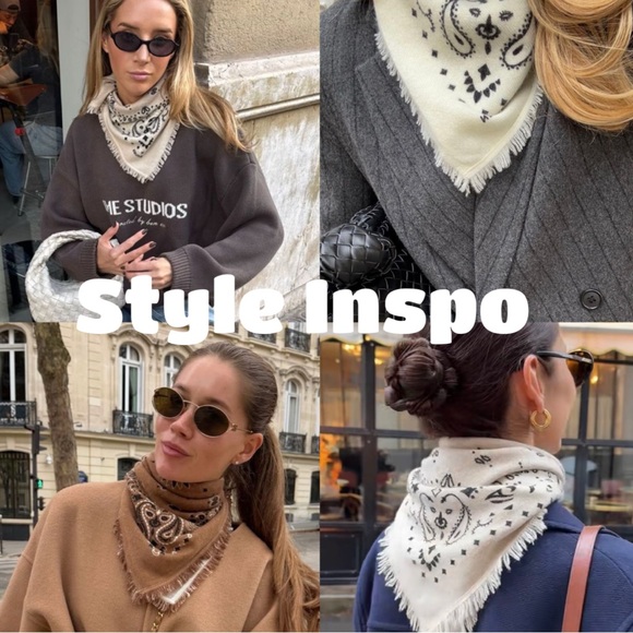 Beige Bandana Pattern Scarf - Picture 2 of 5